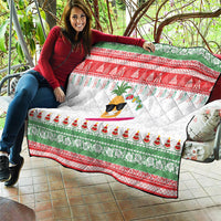 Hawaiian Mele Kalikimaka Quilt Funny Pineapple Surfing with Map Christmas Stripe Elements LT03 - Polynesian Pride