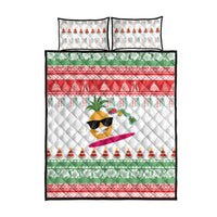 Hawaiian Mele Kalikimaka Quilt Bed Set Funny Pineapple Surfing with Map Christmas Stripe Elements LT03 - Polynesian Pride