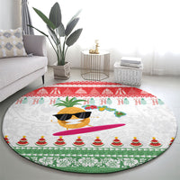 Hawaiian Mele Kalikimaka Round Carpet Funny Pineapple Surfing with Map Christmas Stripe Elements LT03 - Polynesian Pride