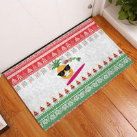 Hawaiian Mele Kalikimaka Rubber Doormat Funny Pineapple Surfing with Map Christmas Stripe Elements LT03 - Polynesian Pride