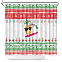 Hawaiian Mele Kalikimaka Shower Curtain Funny Pineapple Surfing with Map Christmas Stripe Elements LT03 Multicolor - Polynesian Pride