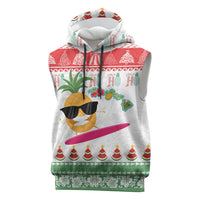 Hawaiian Mele Kalikimaka Sleeveless Hoodie Funny Pineapple Surfing with Map Christmas Stripe Elements LT03 Multicolor - Polynesian Pride