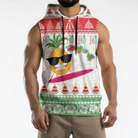 Hawaiian Mele Kalikimaka Sleeveless Hoodie Funny Pineapple Surfing with Map Christmas Stripe Elements LT03 - Polynesian Pride
