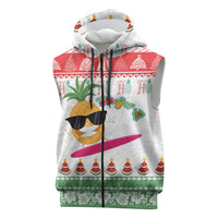 Hawaiian Mele Kalikimaka Sleeveless Zip Hoodie Funny Pineapple Surfing with Map Christmas Stripe Elements LT03 Multicolor - Polynesian Pride