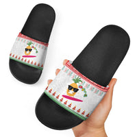 Hawaiian Mele Kalikimaka Slide Sandals Funny Pineapple Surfing with Map Christmas Stripe Elements LT03 - Polynesian Pride