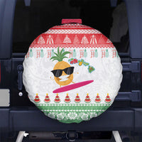 Hawaiian Mele Kalikimaka Spare Tire Cover Funny Pineapple Surfing with Map Christmas Stripe Elements LT03 No hole Multicolor - Polynesian Pride
