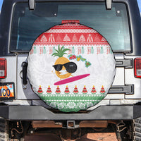 Hawaiian Mele Kalikimaka Spare Tire Cover Funny Pineapple Surfing with Map Christmas Stripe Elements LT03 Multicolor - Polynesian Pride