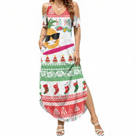 Hawaiian Mele Kalikimaka Summer Maxi Dress Funny Pineapple Surfing with Map Christmas Stripe Elements LT03 Women Multicolor - Polynesian Pride