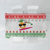 Hawaiian Mele Kalikimaka Tablecloth Funny Pineapple Surfing with Map Christmas Stripe Elements LT03 Multicolor - Polynesian Pride