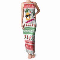 Hawaiian Mele Kalikimaka Tank Maxi Dress Funny Pineapple Surfing with Map Christmas Stripe Elements LT03 Women Multicolor - Polynesian Pride