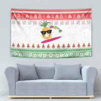 Hawaiian Mele Kalikimaka Tapestry Funny Pineapple Surfing with Map Christmas Stripe Elements LT03 - Polynesian Pride