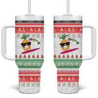 Hawaiian Mele Kalikimaka Tumbler With Handle Funny Pineapple Surfing with Map Christmas Stripe Elements LT03 One Size: 40 oz Multicolor - Polynesian Pride