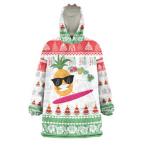Hawaiian Mele Kalikimaka Wearable Blanket Hoodie Funny Pineapple Surfing with Map Christmas Stripe Elements LT03 One Size Multicolor - Polynesian Pride