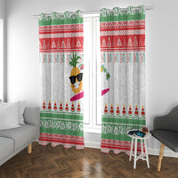 Hawaiian Mele Kalikimaka Window Curtain Funny Pineapple Surfing with Map Christmas Stripe Elements LT03 With Grommets Multicolor - Polynesian Pride