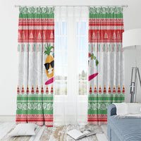Hawaiian Mele Kalikimaka Window Curtain Funny Pineapple Surfing with Map Christmas Stripe Elements LT03 - Polynesian Pride