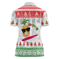 Hawaiian Mele Kalikimaka Women Polo Shirt Funny Pineapple Surfing with Map Christmas Stripe Elements LT03 - Polynesian Pride