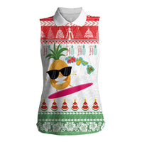 Hawaiian Mele Kalikimaka Women Sleeveless Polo Shirt Funny Pineapple Surfing with Map Christmas Stripe Elements LT03 Female Multicolor - Polynesian Pride