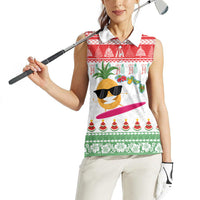 Hawaiian Mele Kalikimaka Women Sleeveless Polo Shirt Funny Pineapple Surfing with Map Christmas Stripe Elements LT03 - Polynesian Pride
