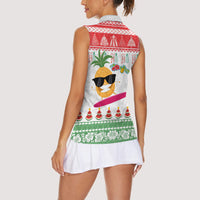 Hawaiian Mele Kalikimaka Women Sleeveless Polo Shirt Funny Pineapple Surfing with Map Christmas Stripe Elements LT03 - Polynesian Pride