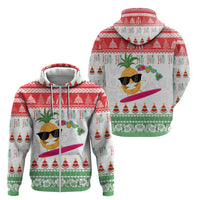 Hawaiian Mele Kalikimaka Zip Hoodie Funny Pineapple Surfing with Map Christmas Stripe Elements LT03 - Polynesian Pride