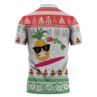 Hawaiian Mele Kalikimaka Zipper Polo Shirt Funny Pineapple Surfing with Map Christmas Stripe Elements LT03 - Polynesian Pride