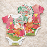 Hawaiian Watermelon Mele Kalikimaka Baby Onesie Tropical Tribal Pattern with Funny Santa Claus