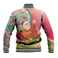 Hawaiian Watermelon Mele Kalikimaka Baseball Jacket Tropical Tribal Pattern with Funny Santa Claus LT03 - Polynesian Pride
