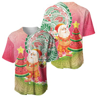 Hawaiian Watermelon Mele Kalikimaka Baseball Jersey Tropical Tribal Pattern with Funny Santa Claus LT03 - Polynesian Pride