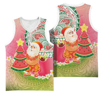 Hawaiian Watermelon Mele Kalikimaka Basketball Jersey Tropical Tribal Pattern with Funny Santa Claus LT03 - Polynesian Pride