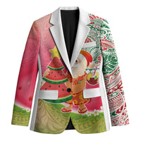 Hawaiian Watermelon Mele Kalikimaka Blazer Tropical Tribal Pattern with Funny Santa Claus LT03 Unisex Multicolor - Polynesian Pride