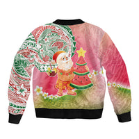 Hawaiian Watermelon Mele Kalikimaka Bomber Jacket Tropical Tribal Pattern with Funny Santa Claus LT03 - Polynesian Pride