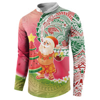 Hawaiian Watermelon Mele Kalikimaka Button Sweatshirt Tropical Tribal Pattern with Funny Santa Claus LT03 - Polynesian Pride