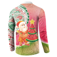 Hawaiian Watermelon Mele Kalikimaka Button Sweatshirt Tropical Tribal Pattern with Funny Santa Claus LT03 - Polynesian Pride