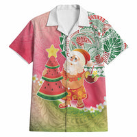Hawaiian Watermelon Mele Kalikimaka Hawaiian Shirt Tropical Tribal Pattern with Funny Santa Claus LT03 Multicolor - Polynesian Pride