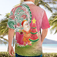 Hawaiian Watermelon Mele Kalikimaka Hawaiian Shirt Tropical Tribal Pattern with Funny Santa Claus LT03 - Polynesian Pride