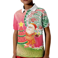 Hawaiian Watermelon Mele Kalikimaka Kid Polo Shirt Tropical Tribal Pattern with Funny Santa Claus LT03 Kid Multicolor - Polynesian Pride