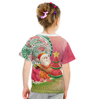 Hawaiian Watermelon Mele Kalikimaka Kid T Shirt Tropical Tribal Pattern with Funny Santa Claus LT03 - Polynesian Pride