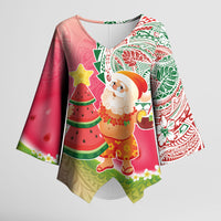 Hawaiian Watermelon Mele Kalikimaka Kimono Sleeve Blouse Tropical Tribal Pattern with Funny Santa Claus LT03 Female Multicolor - Polynesian Pride