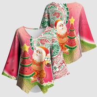 Hawaiian Watermelon Mele Kalikimaka Kimono Sleeve Blouse Tropical Tribal Pattern with Funny Santa Claus LT03 - Polynesian Pride