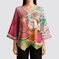 Hawaiian Watermelon Mele Kalikimaka Kimono Sleeve Blouse Tropical Tribal Pattern with Funny Santa Claus LT03 - Polynesian Pride