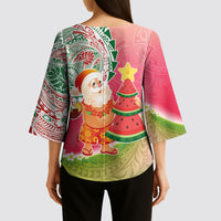 Hawaiian Watermelon Mele Kalikimaka Kimono Sleeve Blouse Tropical Tribal Pattern with Funny Santa Claus LT03 - Polynesian Pride