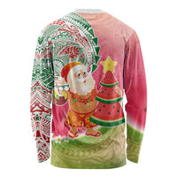Hawaiian Watermelon Mele Kalikimaka Long Sleeve Shirt Tropical Tribal Pattern with Funny Santa Claus LT03 - Polynesian Pride