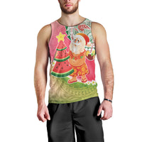 Hawaiian Watermelon Mele Kalikimaka Men Tank Top Tropical Tribal Pattern with Funny Santa Claus LT03 - Polynesian Pride