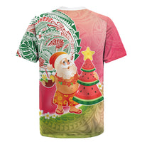 Hawaiian Watermelon Mele Kalikimaka Rugby Jersey Tropical Tribal Pattern with Funny Santa Claus LT03 - Polynesian Pride