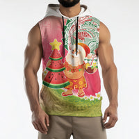Hawaiian Watermelon Mele Kalikimaka Sleeveless Hoodie Tropical Tribal Pattern with Funny Santa Claus LT03 - Polynesian Pride