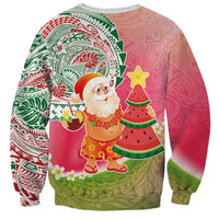 Hawaiian Watermelon Mele Kalikimaka Sweatshirt Tropical Tribal Pattern with Funny Santa Claus LT03 - Polynesian Pride