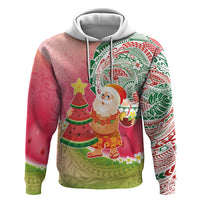 Hawaiian Watermelon Mele Kalikimaka Zip Hoodie Tropical Tribal Pattern with Funny Santa Claus LT03 Pullover Hoodie Multicolor - Polynesian Pride