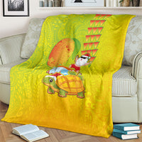 Hawaiian Mango Mele Kalikimaka Blanket Santa Claus Surfing with Turtle Mango Christmas LT03 - Polynesian Pride
