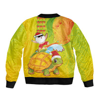 Hawaiian Mango Mele Kalikimaka Bomber Jacket Santa Claus Surfing with Turtle Mango Christmas LT03 - Polynesian Pride