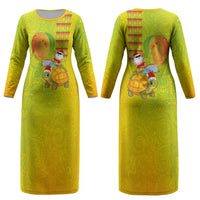 Hawaiian Mango Mele Kalikimaka Couples Matching Long Sleeve Bodycon Dress and Long Sleeve Button Shirt Santa Claus Surfing with Turtle Mango Christmas LT03 - Polynesian Pride